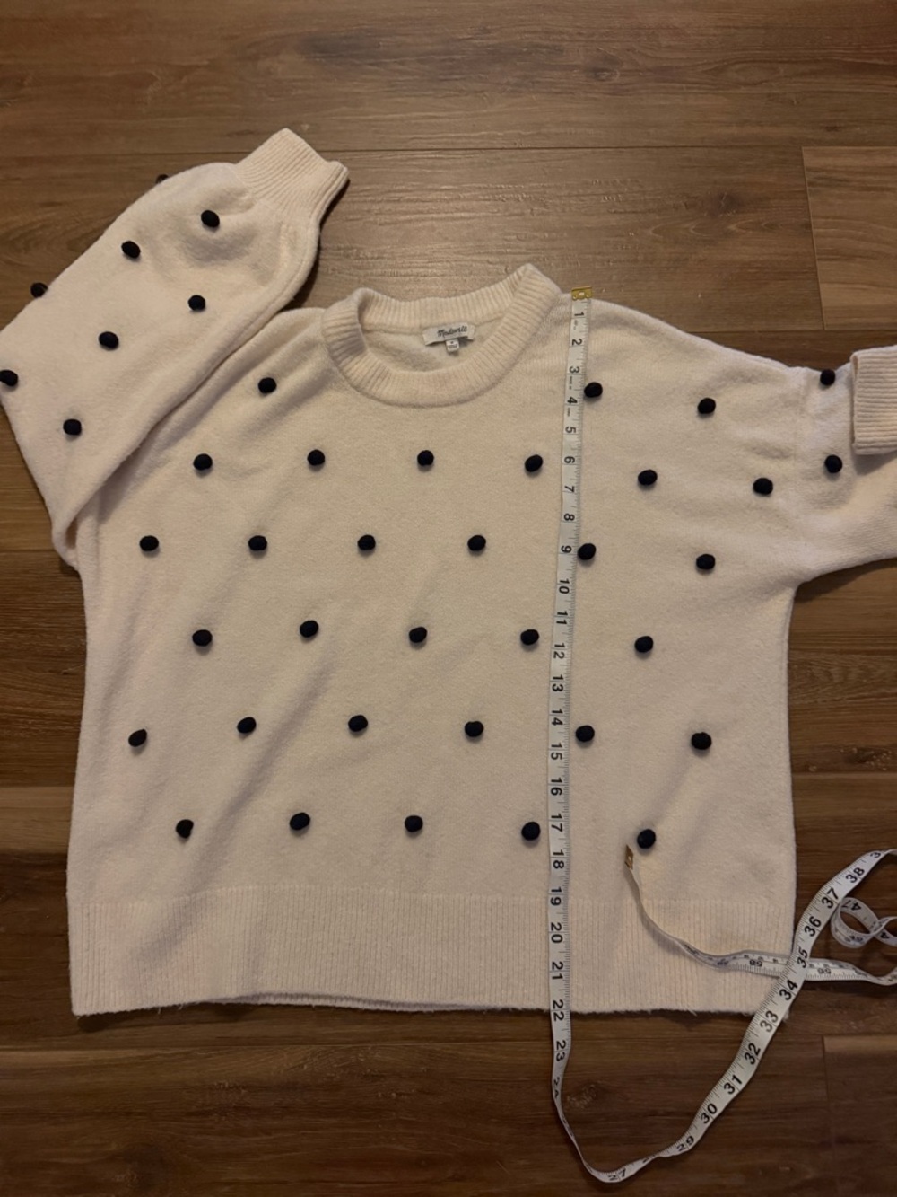 Madewell Brockton Bobble Sweater cream with navy pom-pom details size medium - Picture 8 of 9